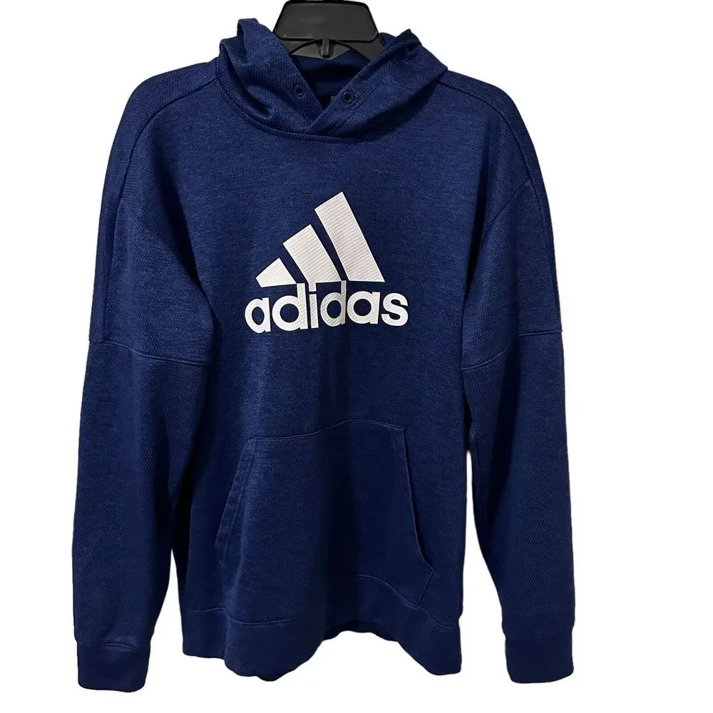 ADIDAS ClimaWarm Men's‎ Fleece Blue Pullover Hoodie Sweatshirt Large